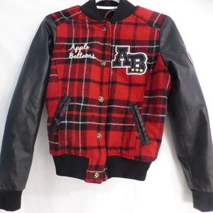 APPLE BOTTOMS AB, small, Snap button plaid varsity jacket, faux leather sleeves